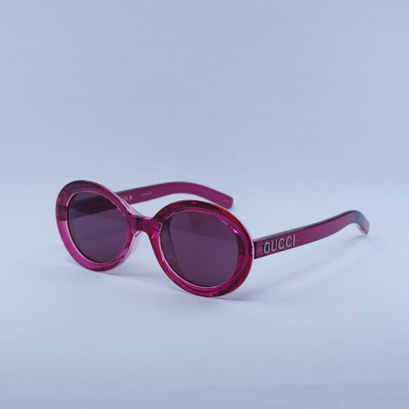 Gucci GG1722SA 004 Sunglasses Shiny Transparent Dark Cyclamen Round Frame - Picture 1 of 11